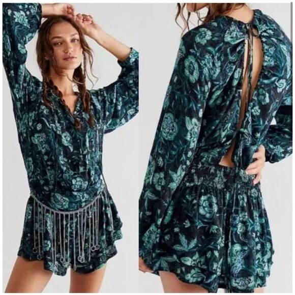 Free People Boho Western Cowgirl Green Dance 'Till Dawn Romper Small - Picture 1 of 11